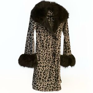 Betsey Johnson Vintage Cheetah Fur Lined Trim Cardigan Sweater